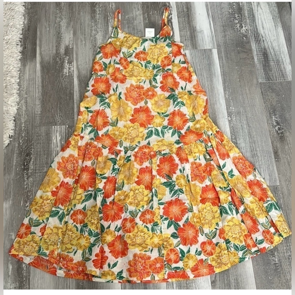 Zara Orange Floral Ruffled Linen Blend Sundress 11-12Y - Picture 5 of 13